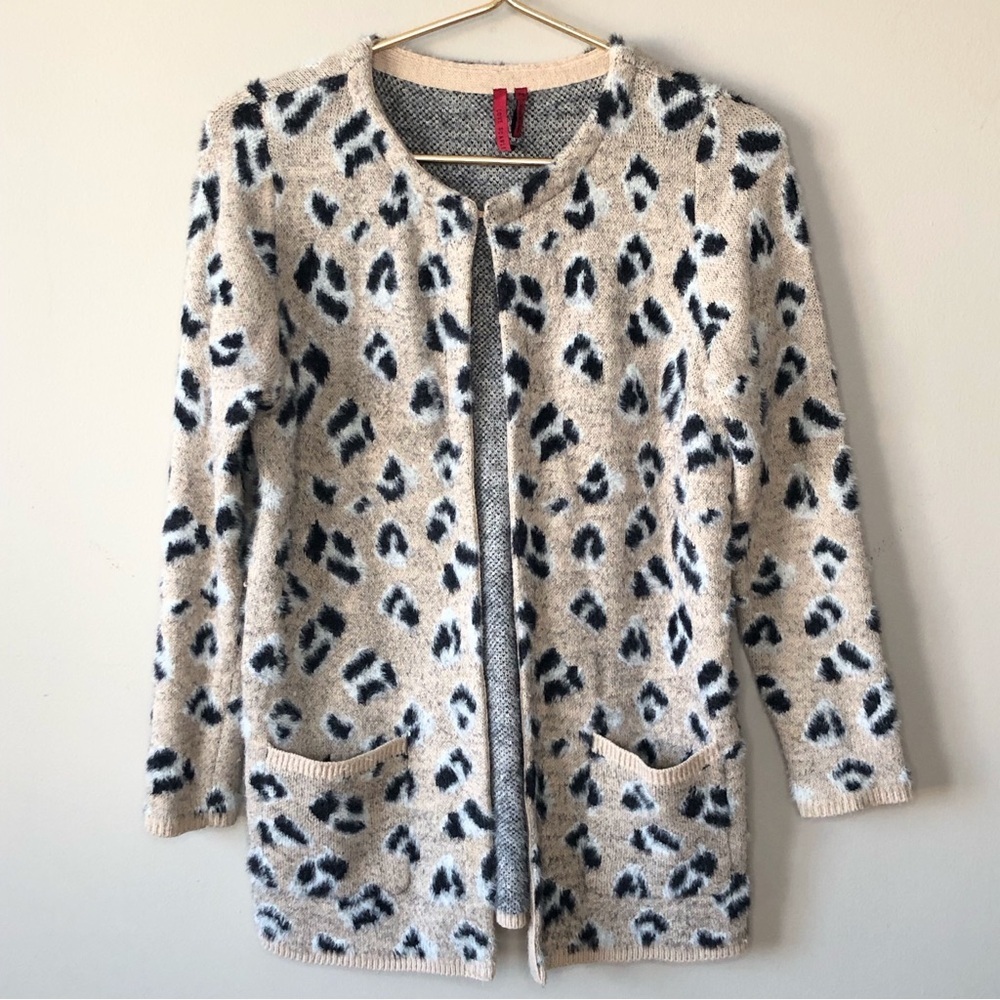 Women's Taupe Leopard Print Cardigan Sweater PS